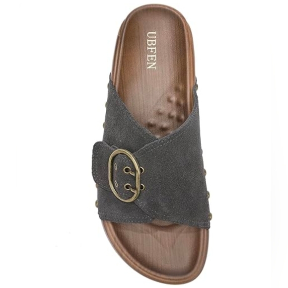 UBFEN Platform Sandals Sliders Grey Suede Women's Sandals Size EU42 US11 - Picture 3 of 8